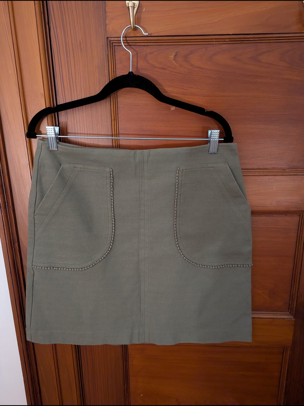 LOFT Olive Green Mini Skirt with Front Patch Pockets